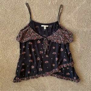 AMERICAN EAGLE • Women’s Boho Ruffled Cami Tank Black Floral Print Size- XS